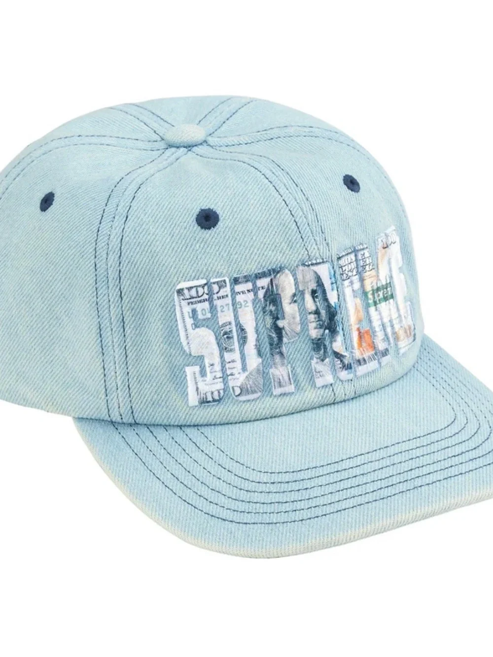 Supreme Light Blue Denim Money Logo 6-Panel Cap